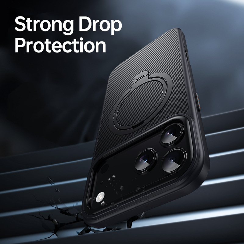 Carbon Fiber Texture 360° MagSafe Stand Case for iPhone 17 Pro Max