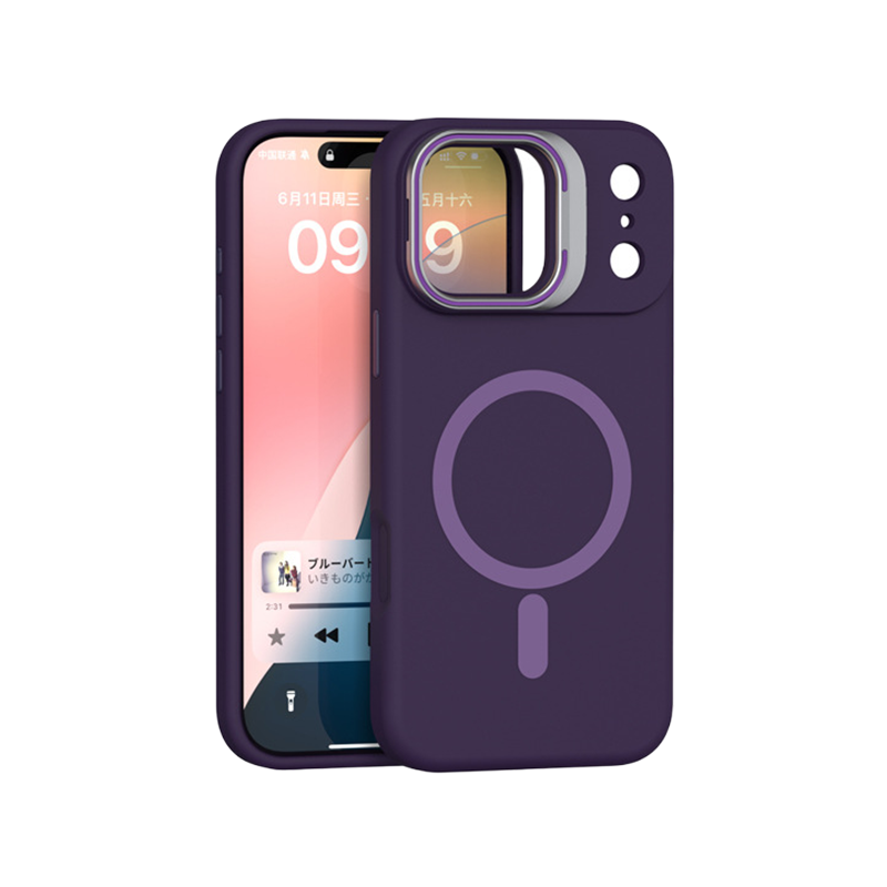 Magnetic Silicone Lens-Stand Case for iPhone 17 Pro Max