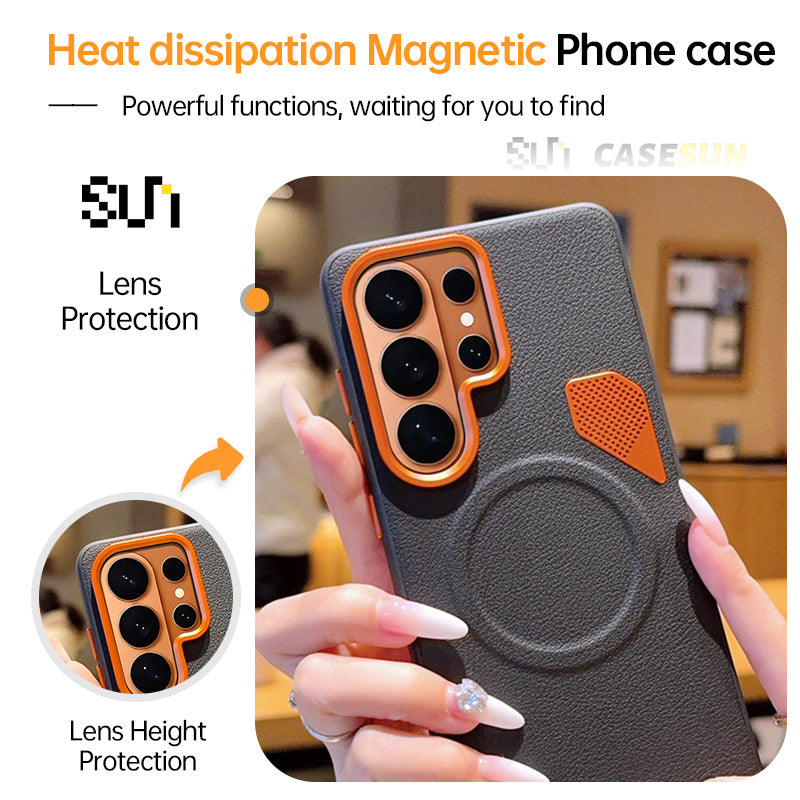 Premium Matte Leather Magnetic Cooling Case for Samsung S26 Ultra