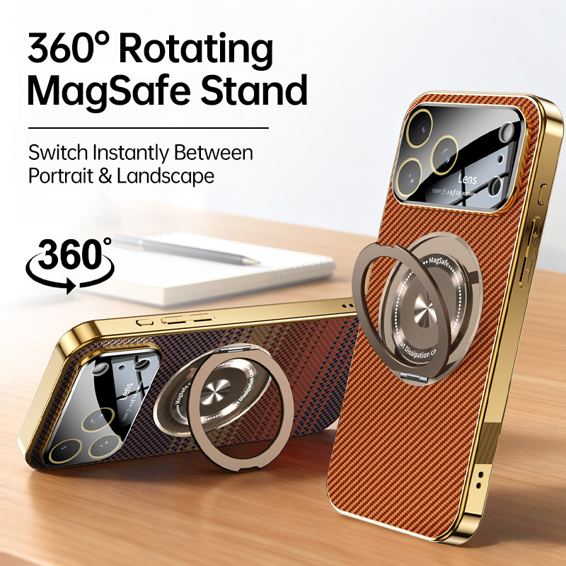 Kevlar Texture 360° Rotating Magnetic Stand Case For iPhone 17 Series