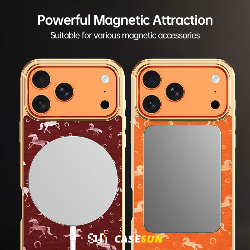 Horse-Patterned Genuine Leather MagSafe Case For iPhone 17 Series
