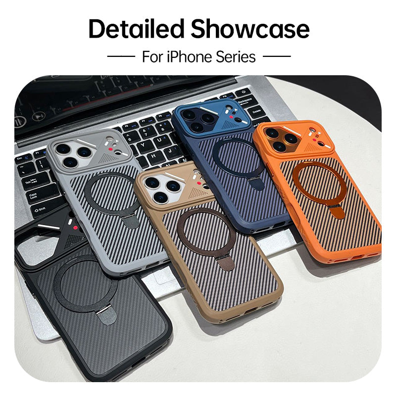Mecha Carbon Fiber Texture Magnetic Case For iPhone 17/16/15 Series