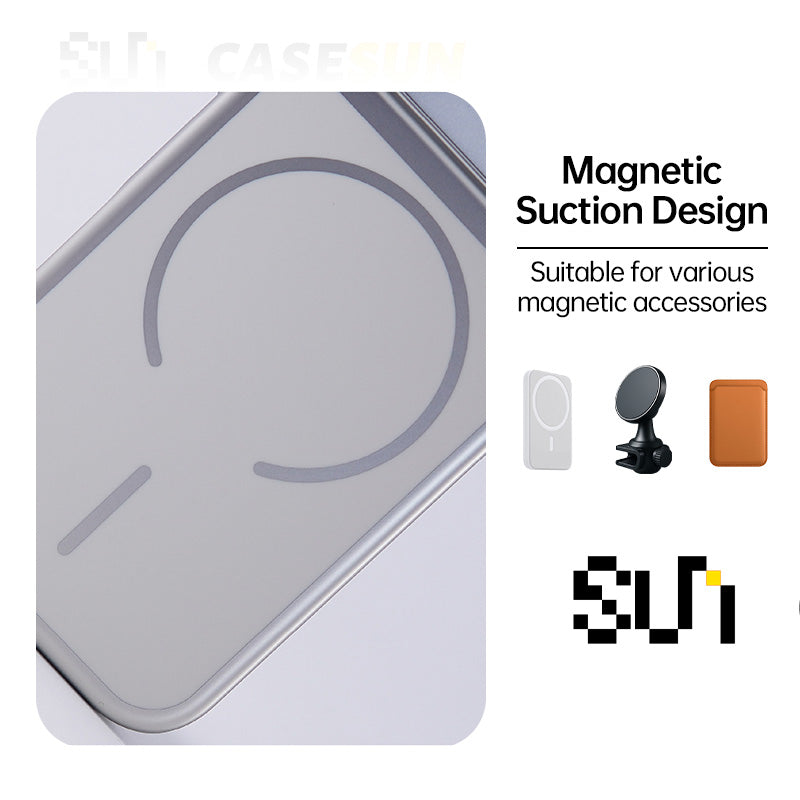 CASESUN MagSafe compatible red iPhone case aligned with magnetic charger