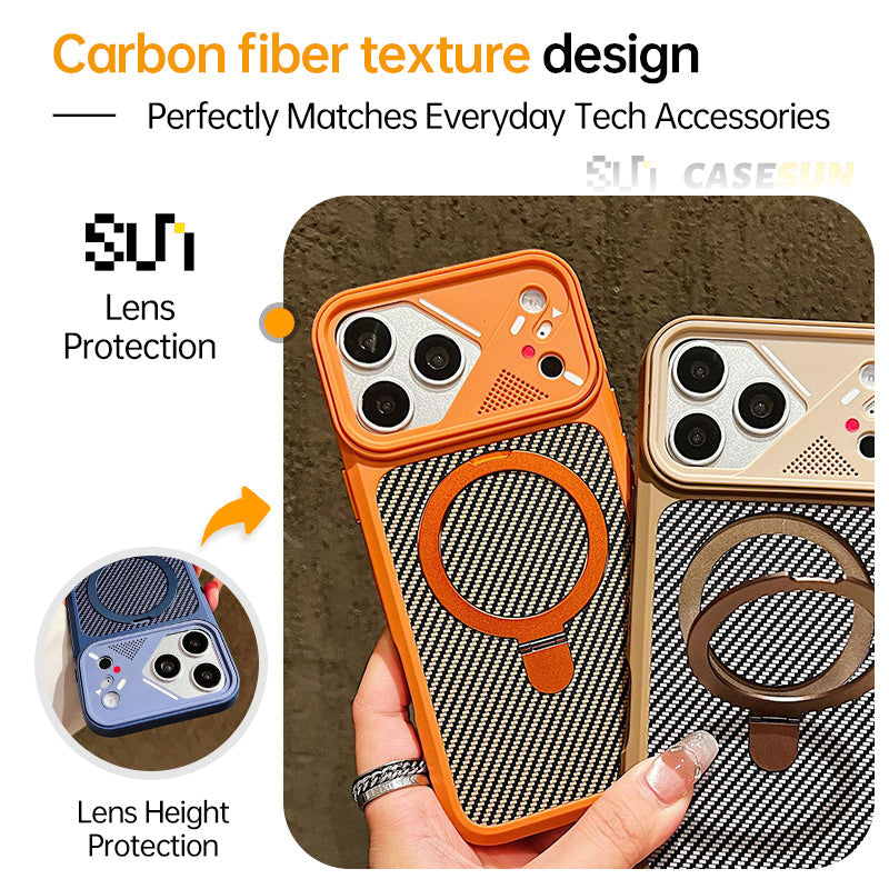 Mecha Carbon Fiber Texture Magnetic Case For iPhone 17/16/15 Series