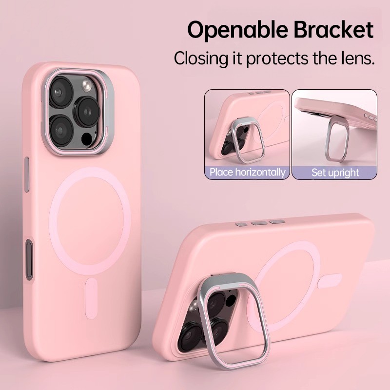 Magnetic Silicone Lens-Stand Case for iPhone 16 Pro Max