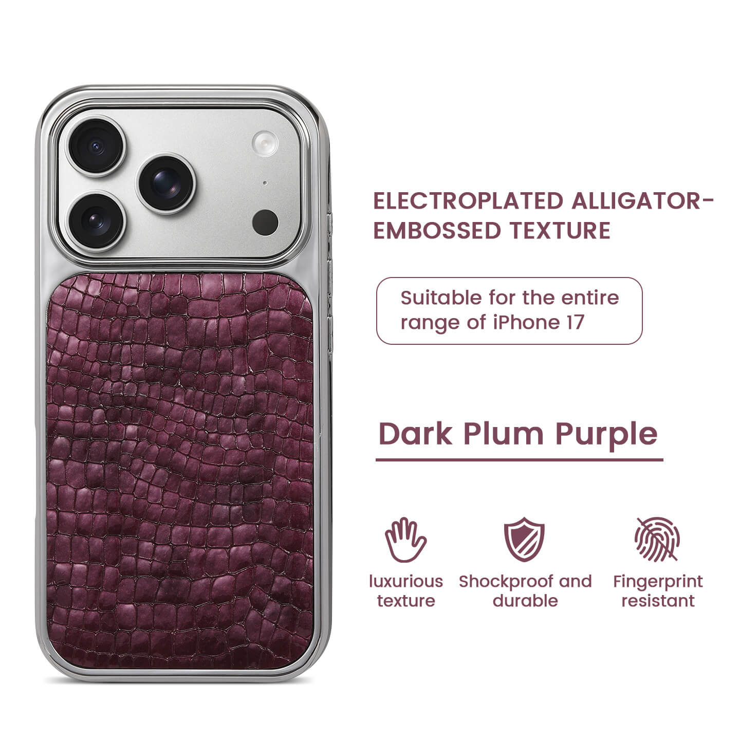Crocodile Texture Electroplated Frame Case for iPhone 17 Series