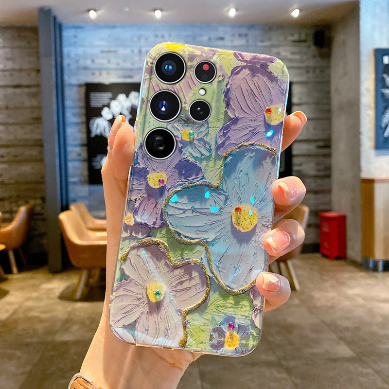 Ins Hot Glitter Oil Painting Flower Case for Samsung