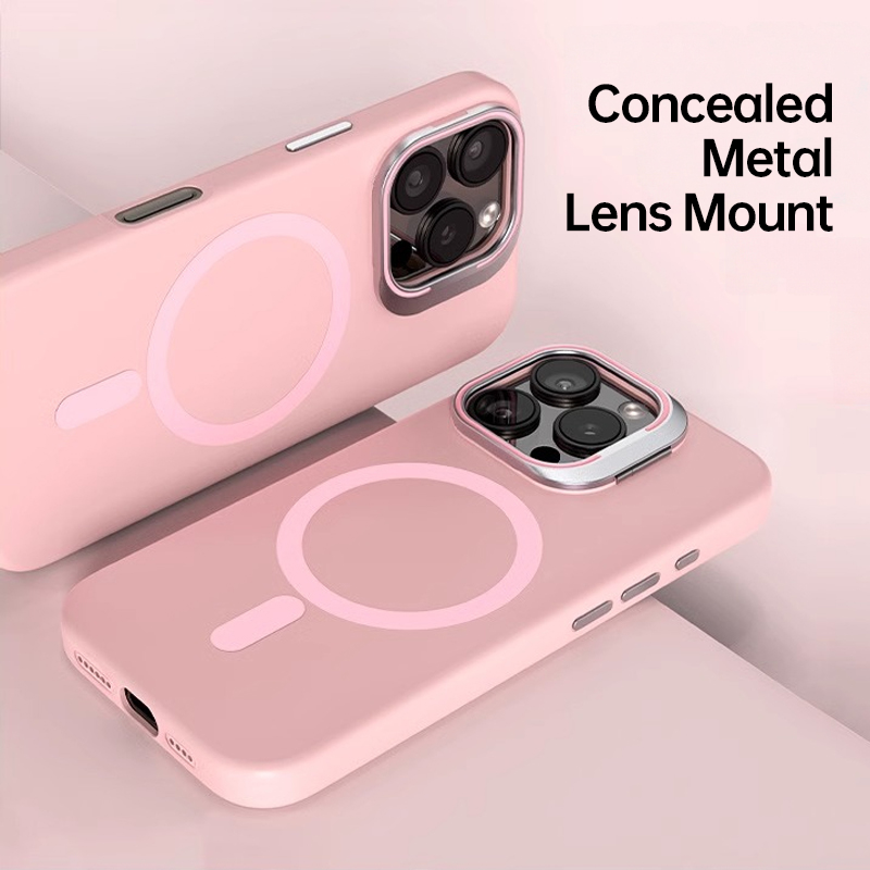 Magnetic Silicone Lens-Stand Case for iPhone 16 Pro Max