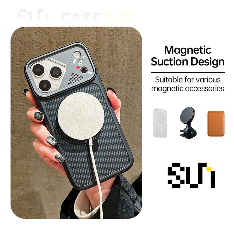 Mecha Carbon Fiber Texture Magnetic Case For iPhone 17/16/15 Series