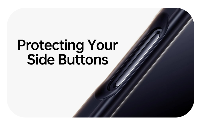 CaseSun-Close-up of iPhone 17 Pro Max case side buttons protected by durable independent button design.