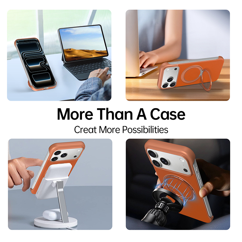  Zero-Edge Leather MagSafe Stand Case for iPhone 17 Pro Max