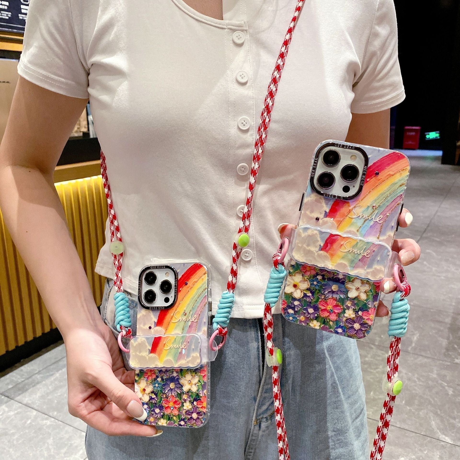 Ins Hot Oil Painting Flower & Butterfly flash lens film fresh flower girl anti drop cute phone case more than 100+ colors for iPhone