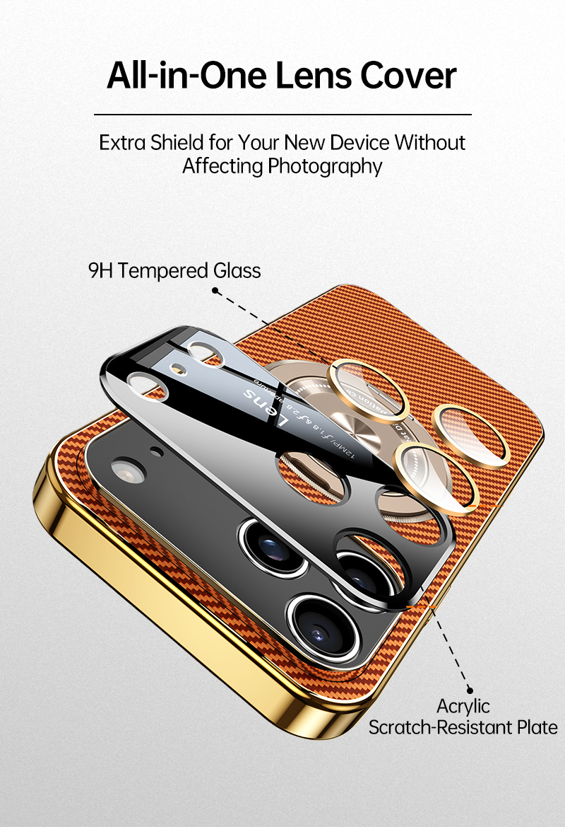 CASESUN iPhone 17 Pro Max case with 9H tempered glass lens cover and acrylic scratch-resistant plate, providing complete camera protection.