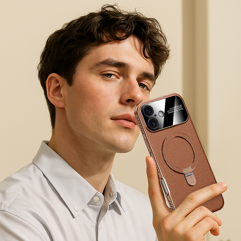 Heat-Dissipation Pivot Leather Case for iPhone 17/16/15 Series