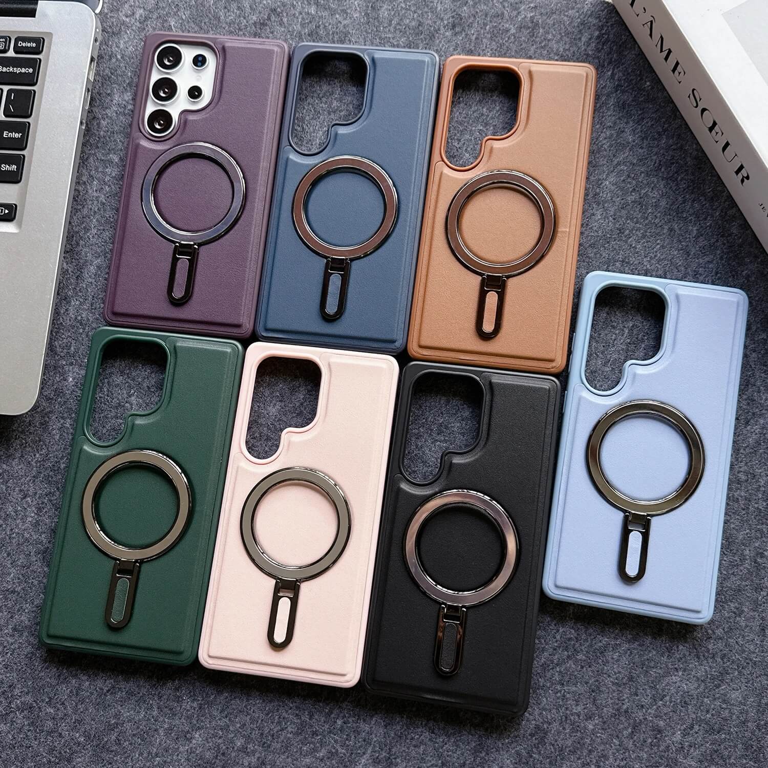 Leather MagSafe Stand Case for Samsung S25 Series
