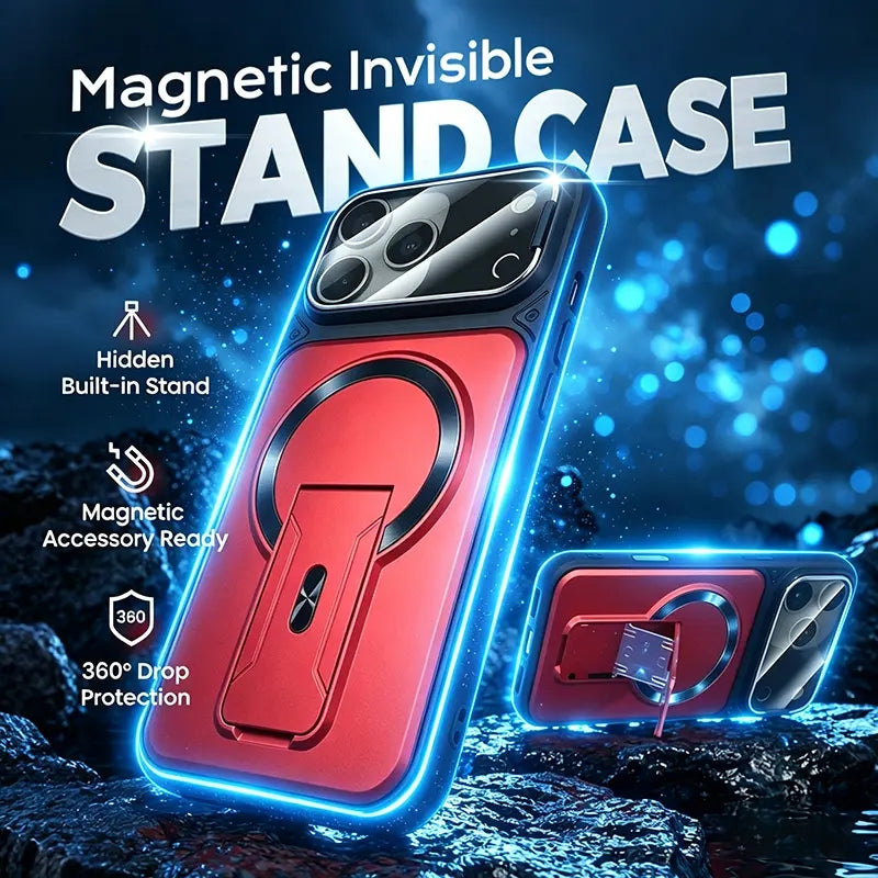 Full-Coverage Shock-Resistant Invisible Stand Case for iPhone 17 Series