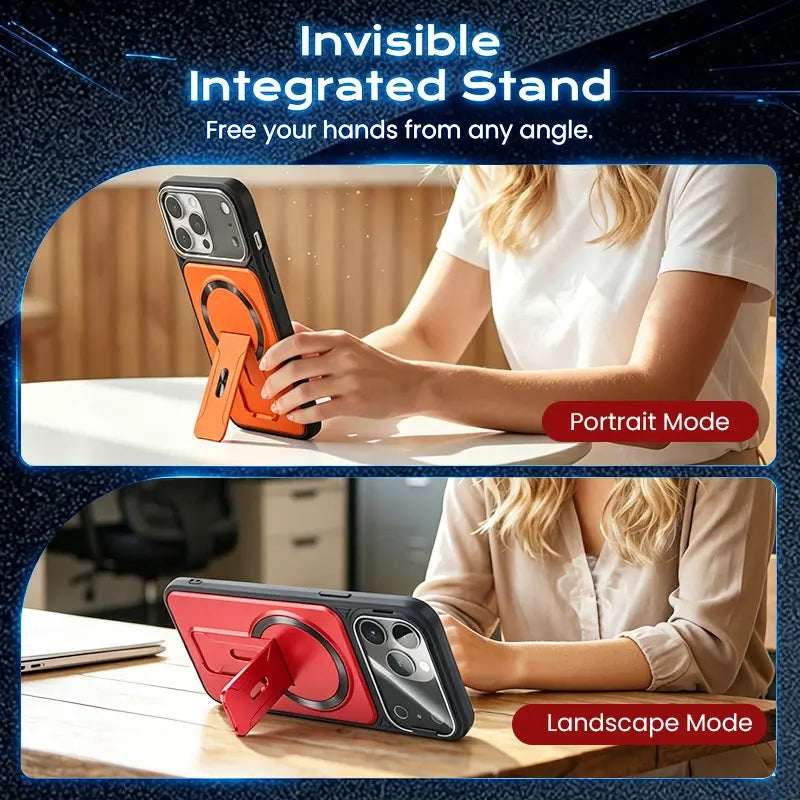 Full-Coverage Shock-Resistant Invisible Stand Case for iPhone 17 Series