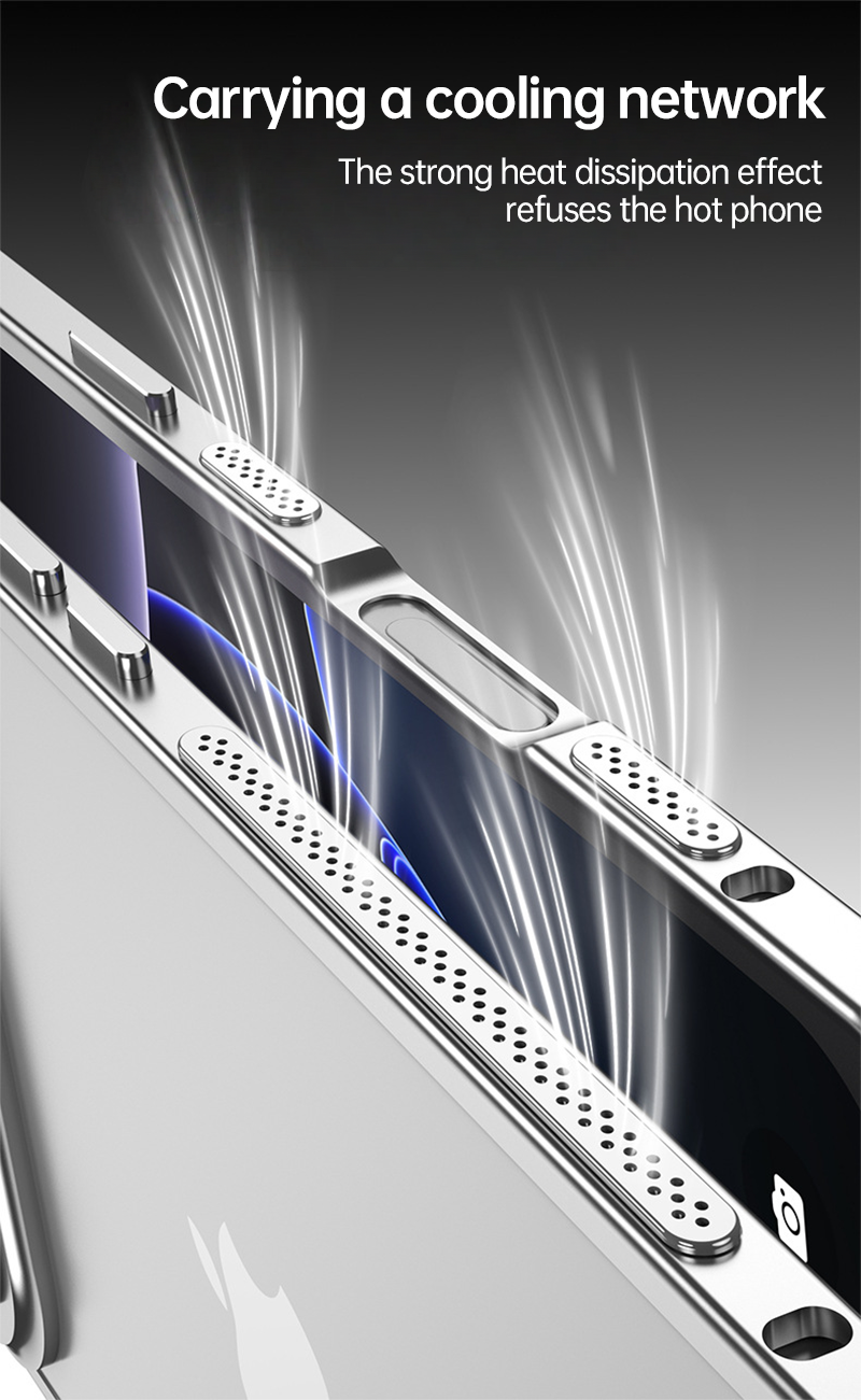 CaseSun-Gamer using CaseSun iPhone 17 Pro Max cooling frame case, stainless steel vents releasing heat during play.