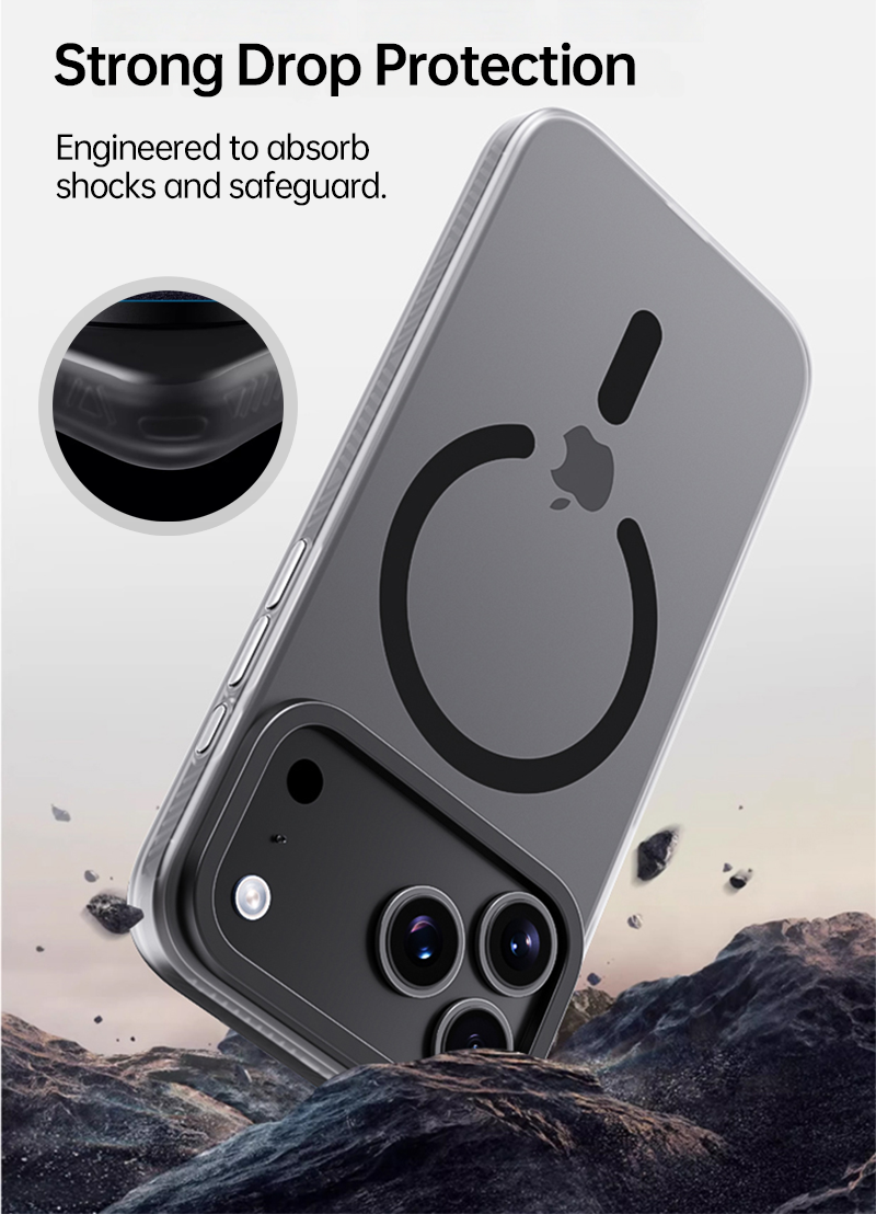 CASESUN-iPhone 17 Pro Max case impact test showing drop protection structure.
