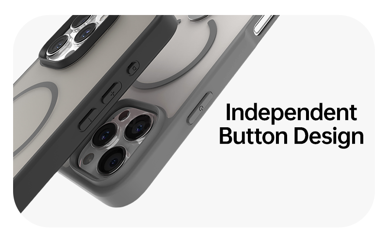 CaseSun-Detailed view of iPhone 17 case with independent button cutouts for precise tactile feedback.