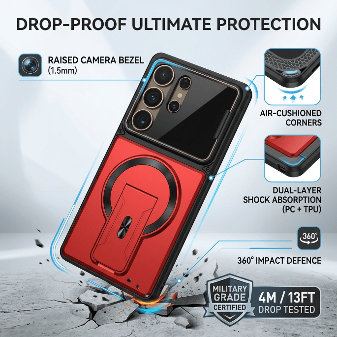 Full-Coverage Shock-Resistant Invisible Stand Case for Samsung S26 Series
