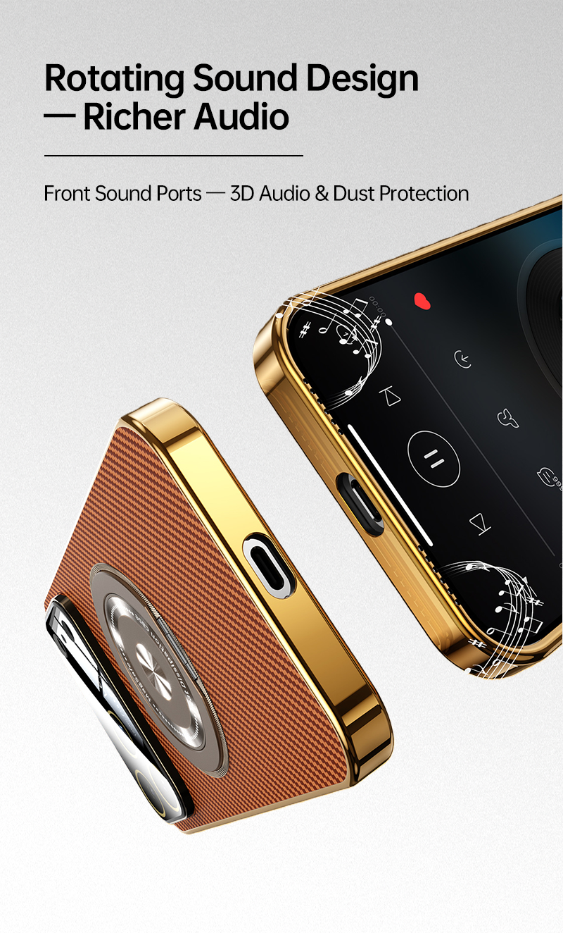 CASESUN Kevlar iPhone 17 case with sound port design for improved 3D audio and dust protection.