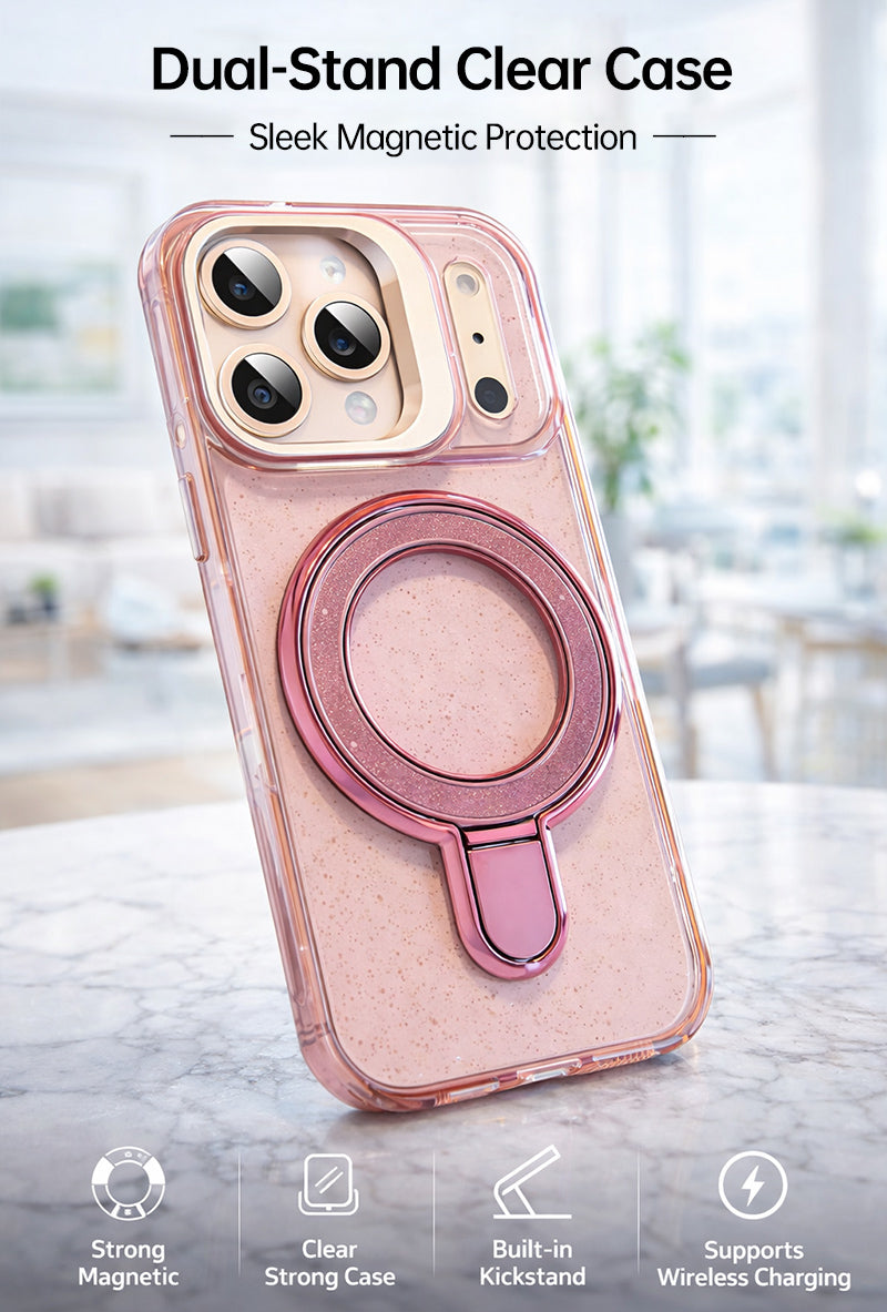 CASESUN dual-stand clear case for iPhone 17 Pro Max, transparent shockproof phone case with built-in stands