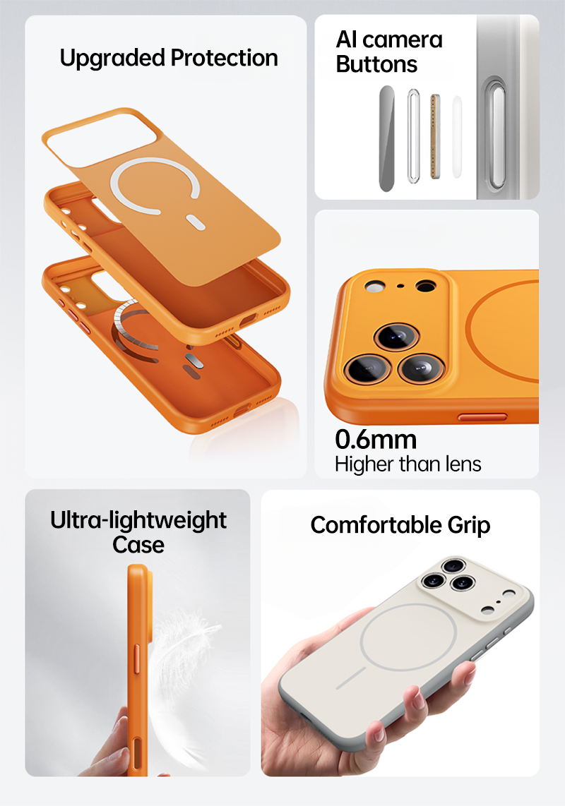 CASESUN-Exploded view of iPhone 17 Pro Max color-block case showing TPU and PC dual-layer protection.