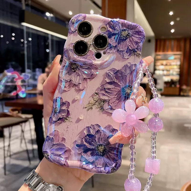 Ins Hot Oil Painting Flower & Butterfly flash lens film fresh flower girl anti drop cute phone case more than 100+ colors for iPhone