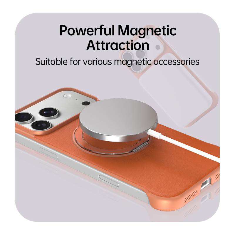 CASESUN MagSafe charger aligned with built-in ring on leather case