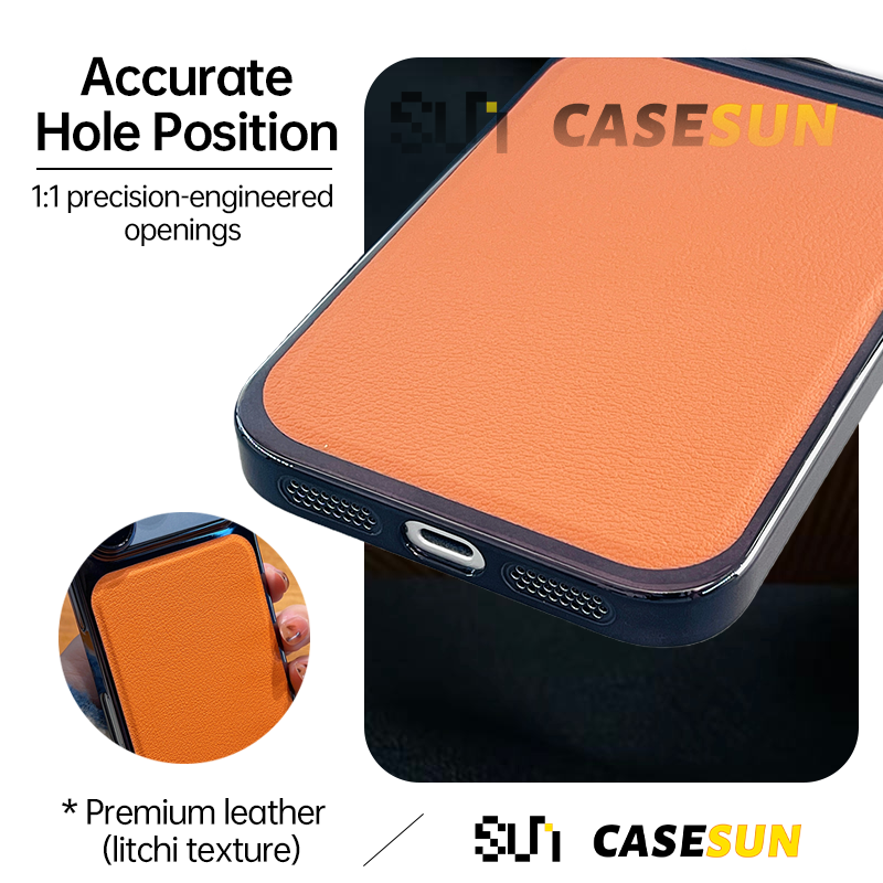 CASESUN iPhone 17 leather case color lineup with plated frames.
