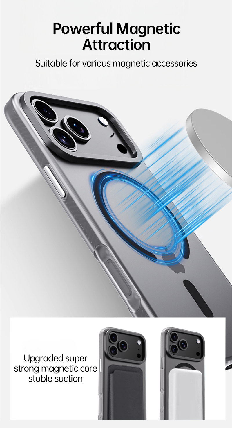 CASESUN-MagSafe charging animation showing strong magnetic suction on iPhone 17 Pro Max case.