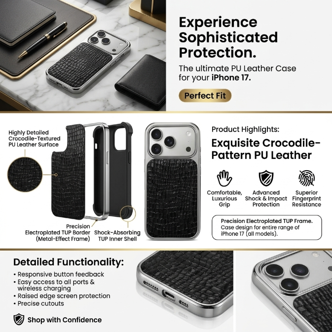 Crocodile Texture Electroplated Frame Case for iPhone 17 Series