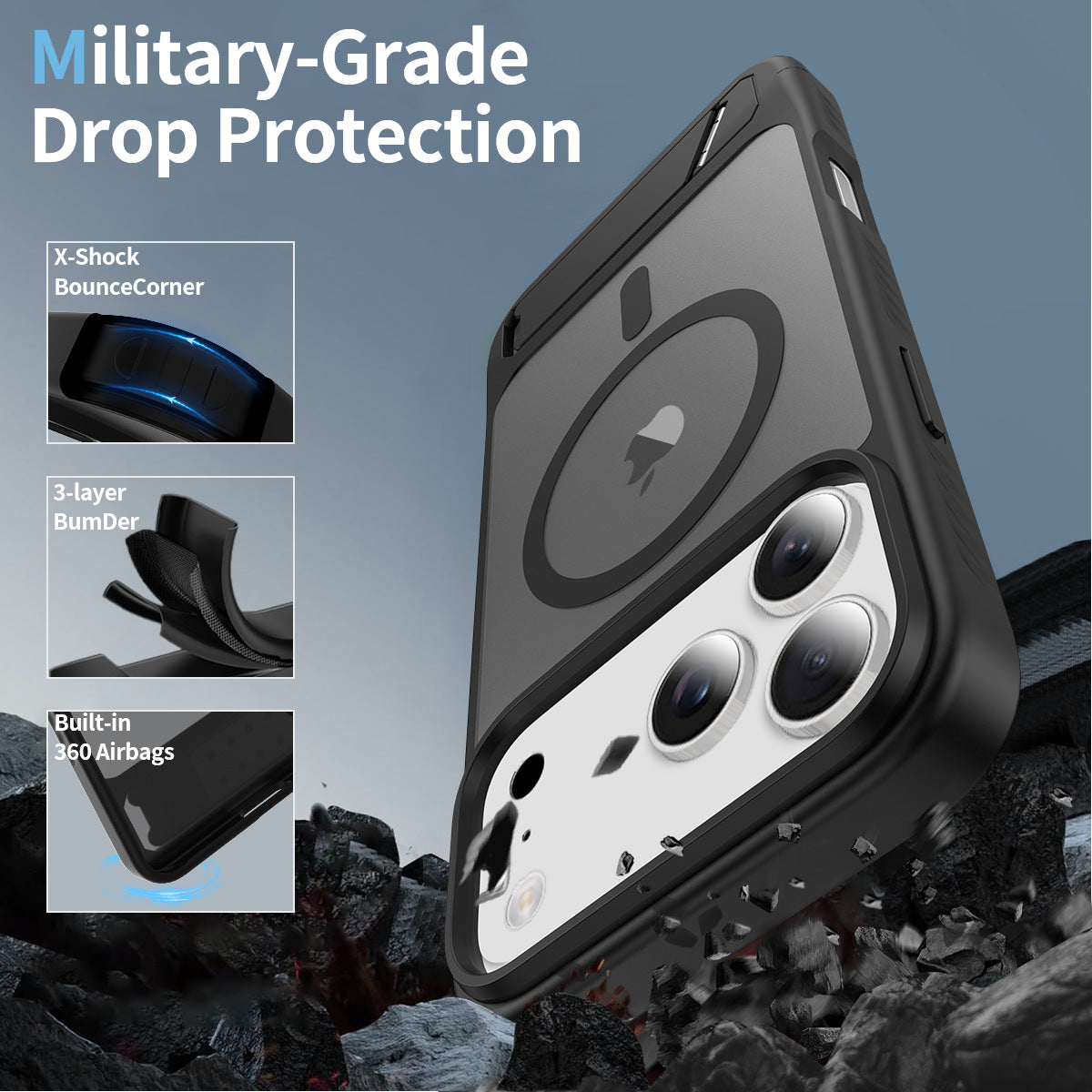 Matte Magnetic Armor Kickstand Case For iPhone 17 Pro Max