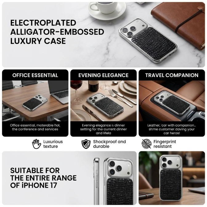 Crocodile Texture Electroplated Frame Case for iPhone 17 Series