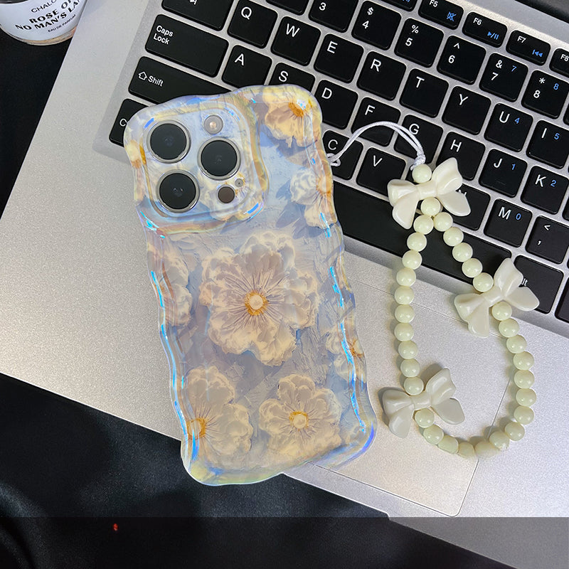Ins Hot Oil Painting Flower & Butterfly flash lens film fresh flower girl anti drop cute phone case more than 100+ colors for iPhone