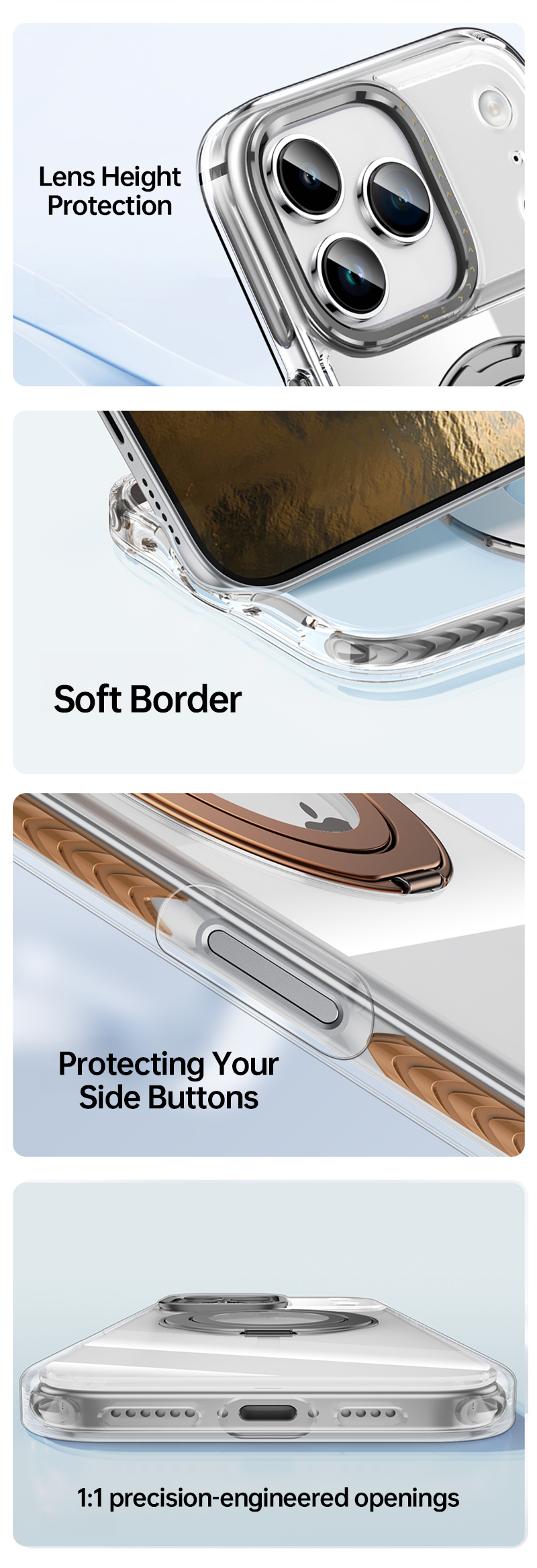 CASESUN-Camera lens guard, soft TPU border, side button protection, 1:1 precise cutouts.