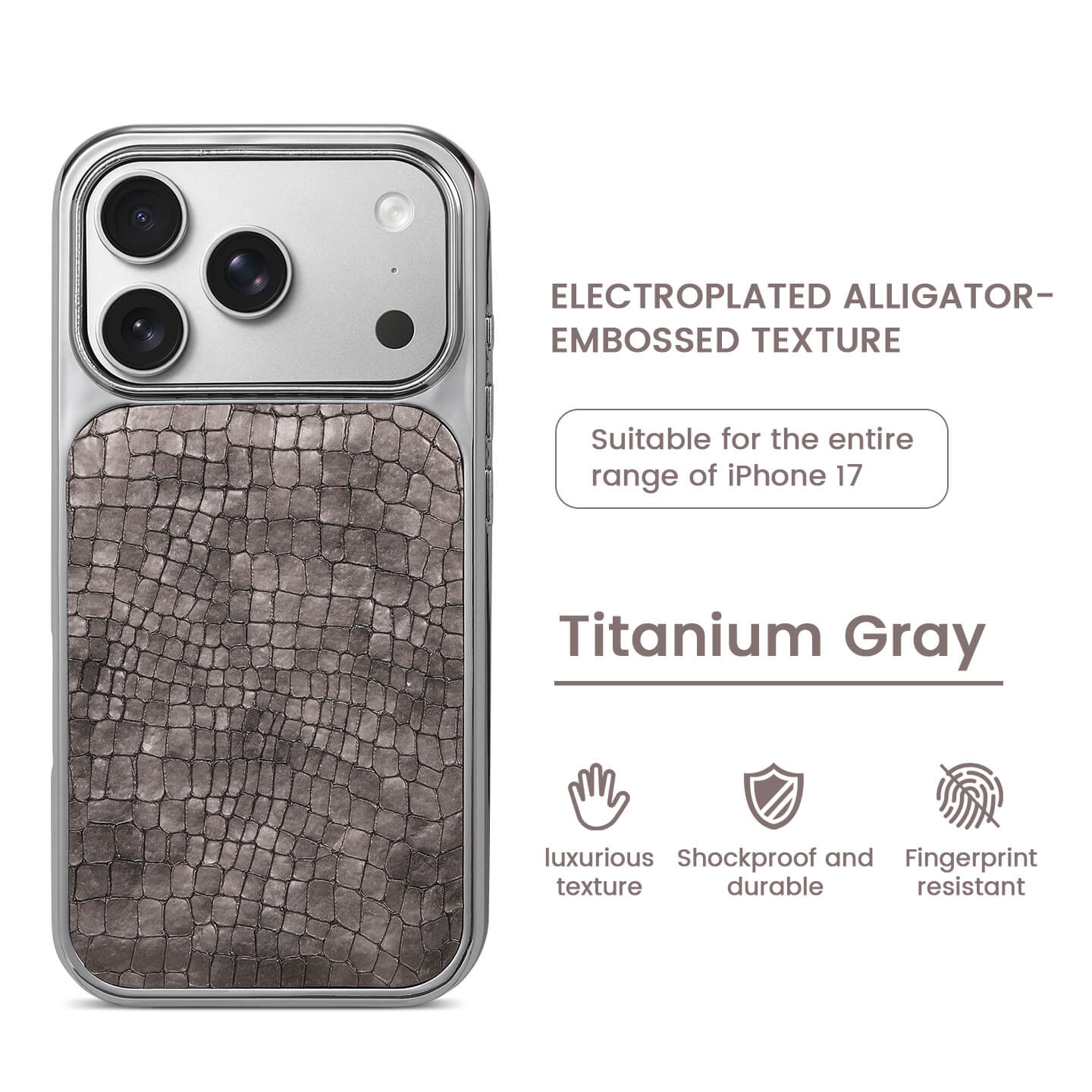 Crocodile Texture Electroplated Frame Case for iPhone 17 Series