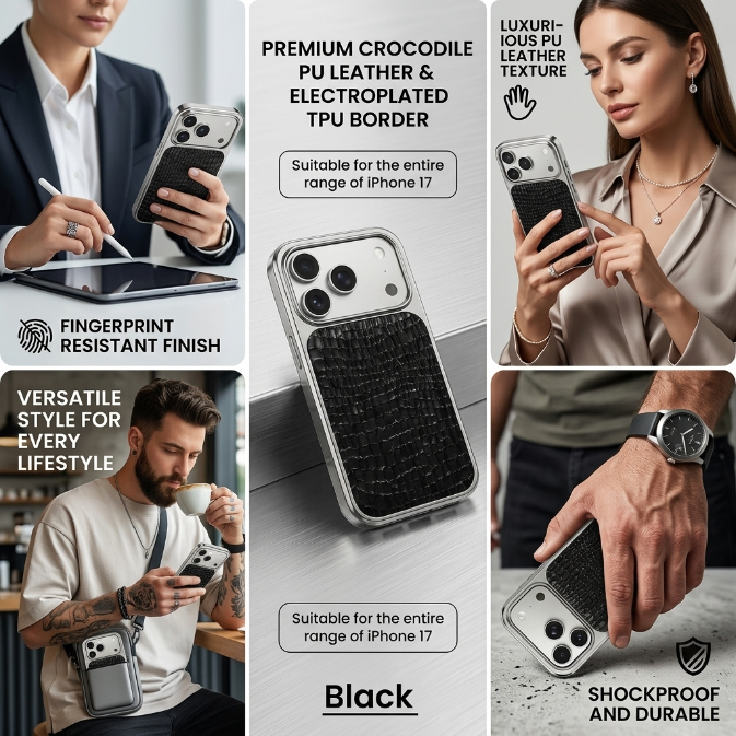 Crocodile Texture Electroplated Frame Case for iPhone 17 Series