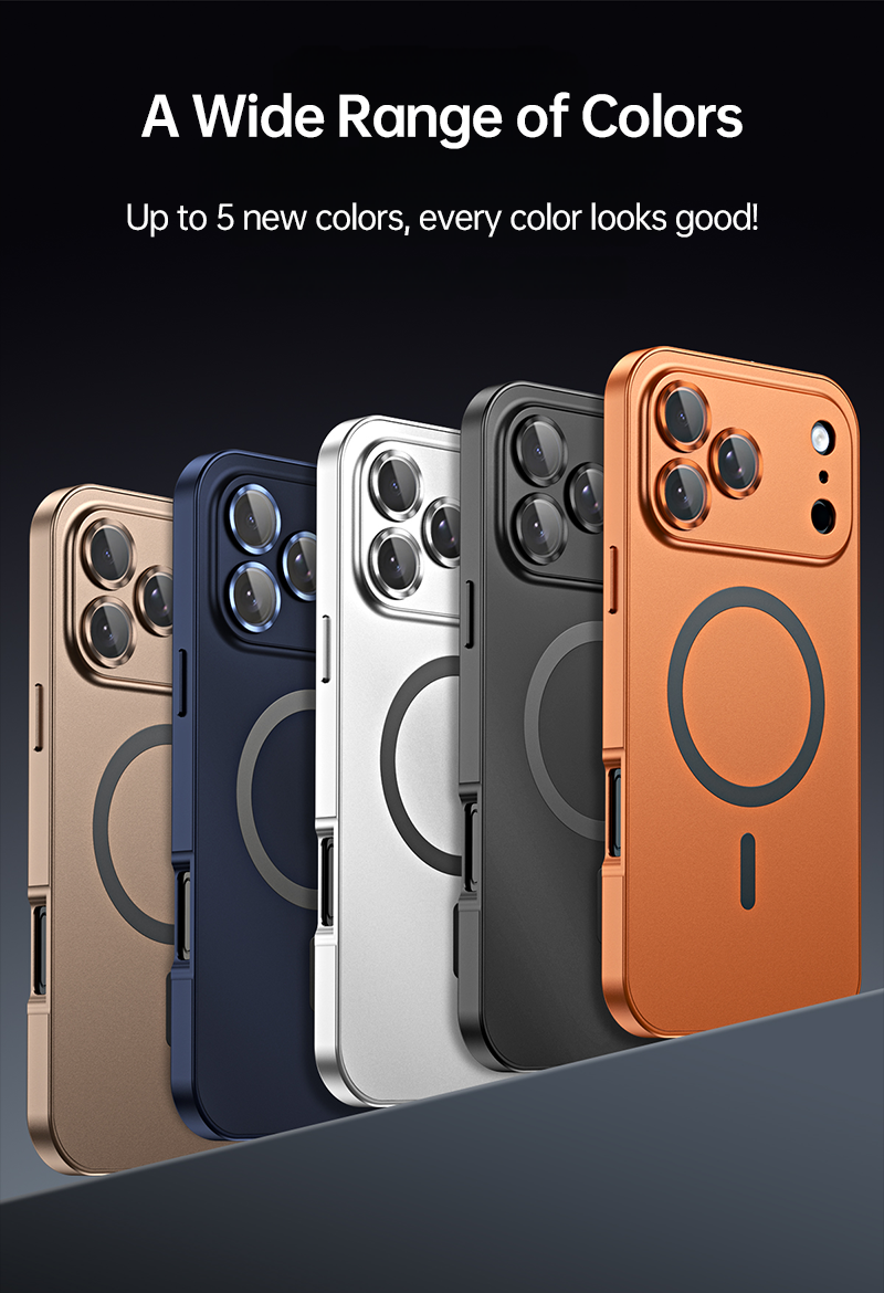 CASESUN-Lineup of five iPhone 17 Pro Max cases in different colors displayed upright.