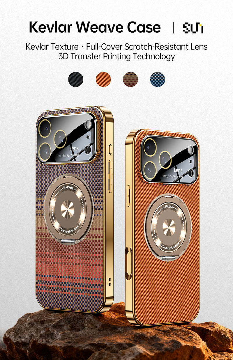 CASESUN iPhone 17 Pro Max case with Kevlar-style matte PC back and metallic electroplated TPU frame.
