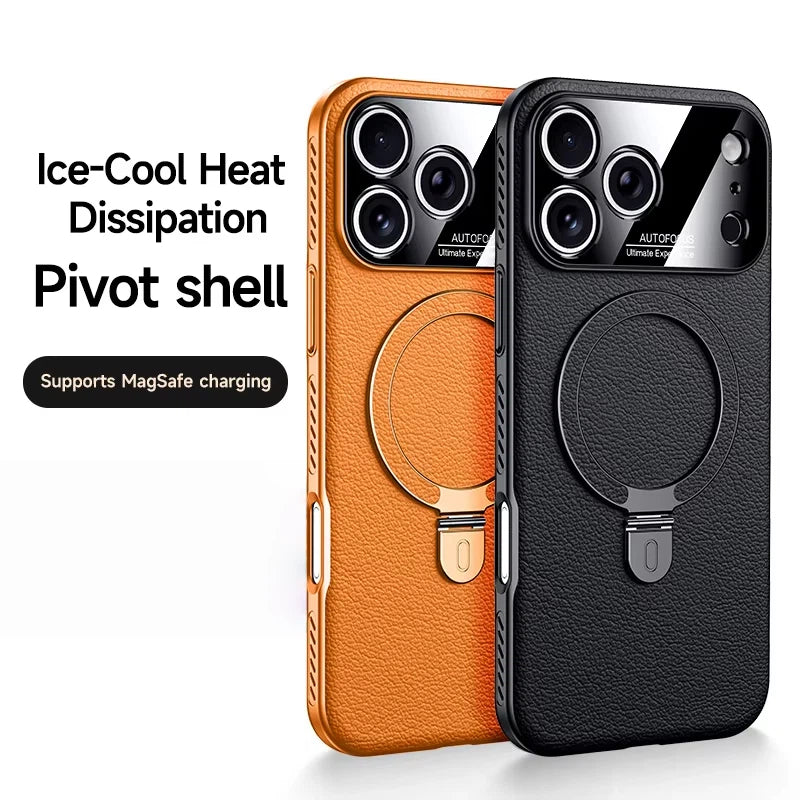 Heat-Dissipation Pivot Leather Case for iPhone 17/16/15 Series