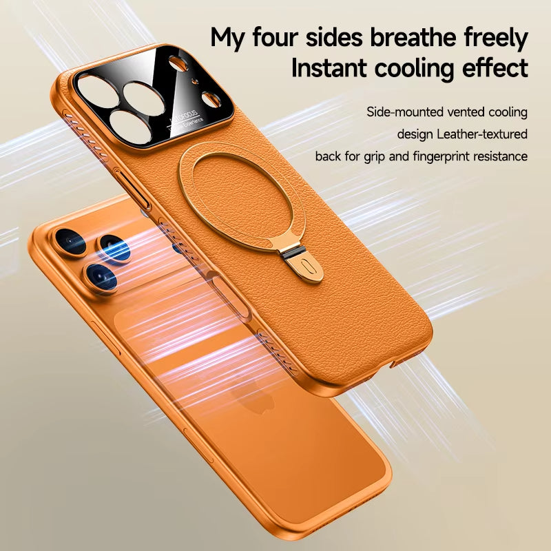 Heat-Dissipation Pivot Leather Case for iPhone 17/16/15 Series