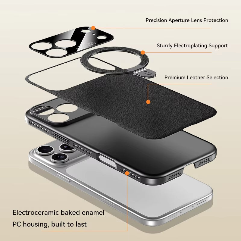 Heat-Dissipation Pivot Leather Case for iPhone 17/16/15 Series