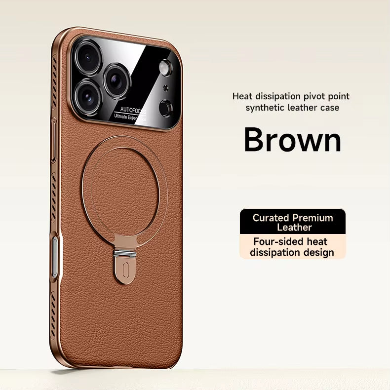Heat-Dissipation Pivot Leather Case for iPhone 17/16/15 Series