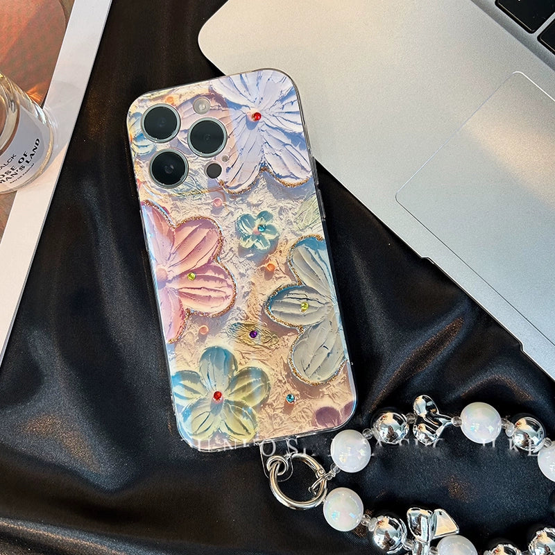 Painting flower glitter beautiful and cute lens film suitable for iPhone/Samsung series silicone women's anti-fall mobile phone case