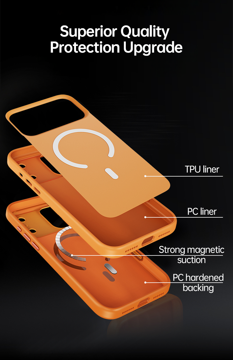 CASESUN-Exploded layer view of TPU + PC hybrid case with embedded magnetic ring.