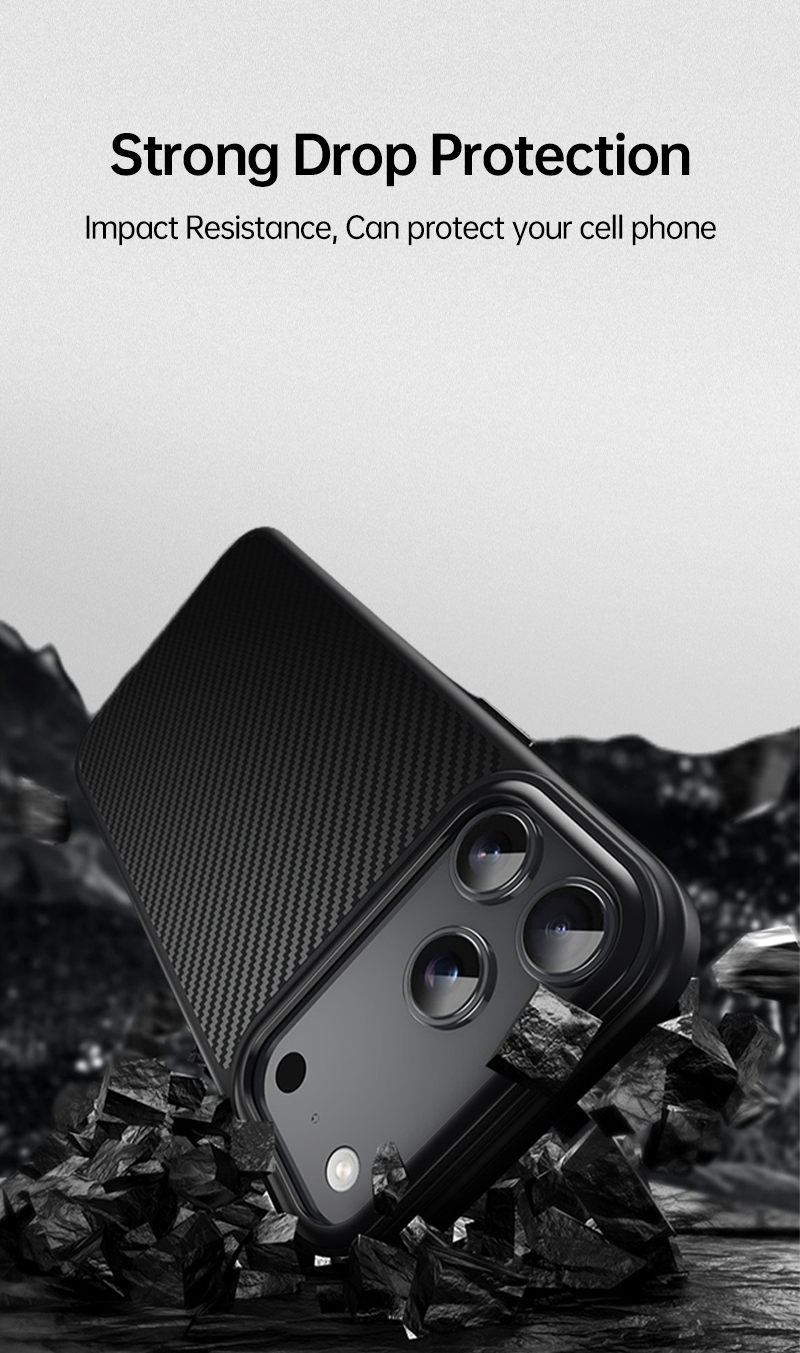CaseSun strong drop protection iPhone 17 Pro Max case – carbon fiber textured design with military-grade shock resistance.