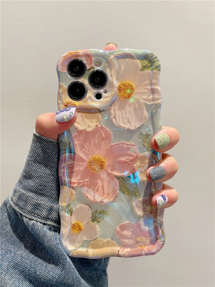 ins oil painting dot diamond flower glitter beautiful and cute lens film series women's anti-fall iPhone case