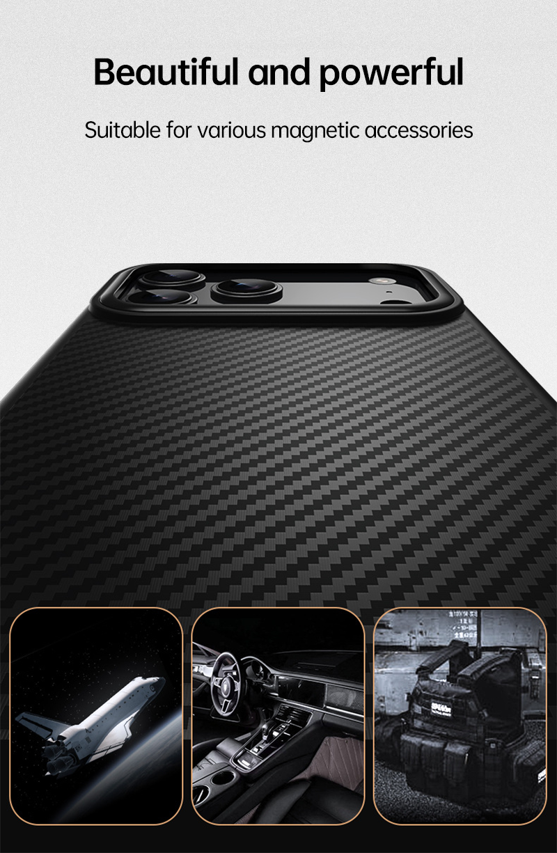 CaseSun carbon fiber iPhone 17 Pro Max case – compatible with multiple magnetic accessories, blending beauty and strength.